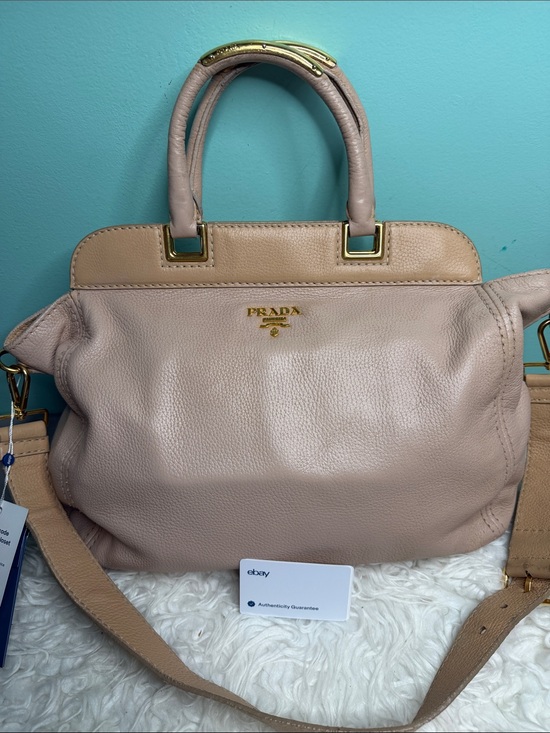 Prada Handbags - Prada BN CERVO SABBIA Large Soft Creame -Beige Leather Shoulder Satchel